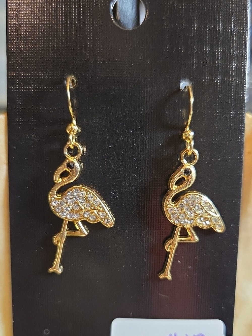 Gold Flamingo Crystal Drop Earrings - Women Jewelry